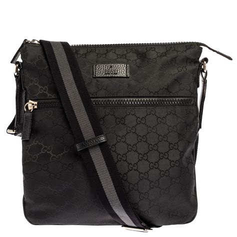 messenger bag gucci black|gucci black nylon messenger bag.